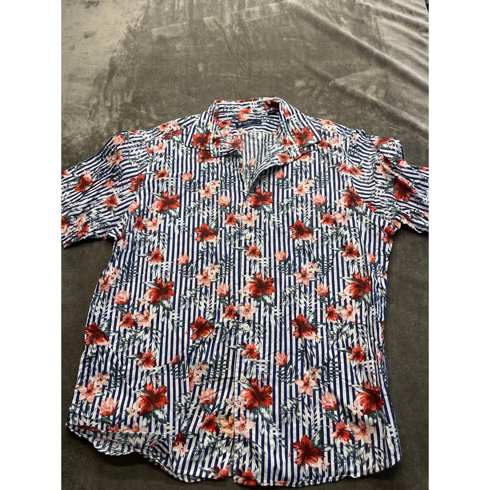 Cremieux Classics Mens XL Short Sleeve Button Down Shirt Tropical Floral Stripe